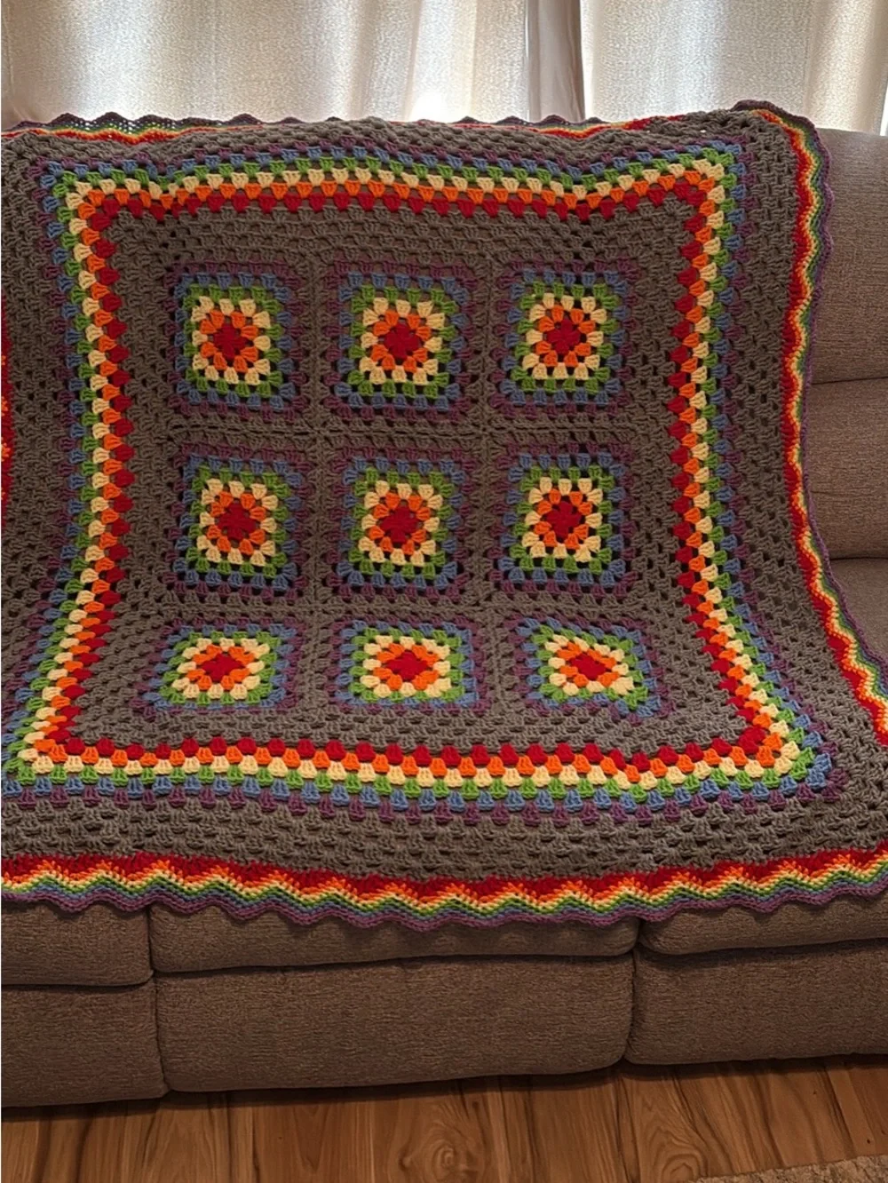 Handmade Gray Multicolor Crochet Throw Blanket - Home Holiday